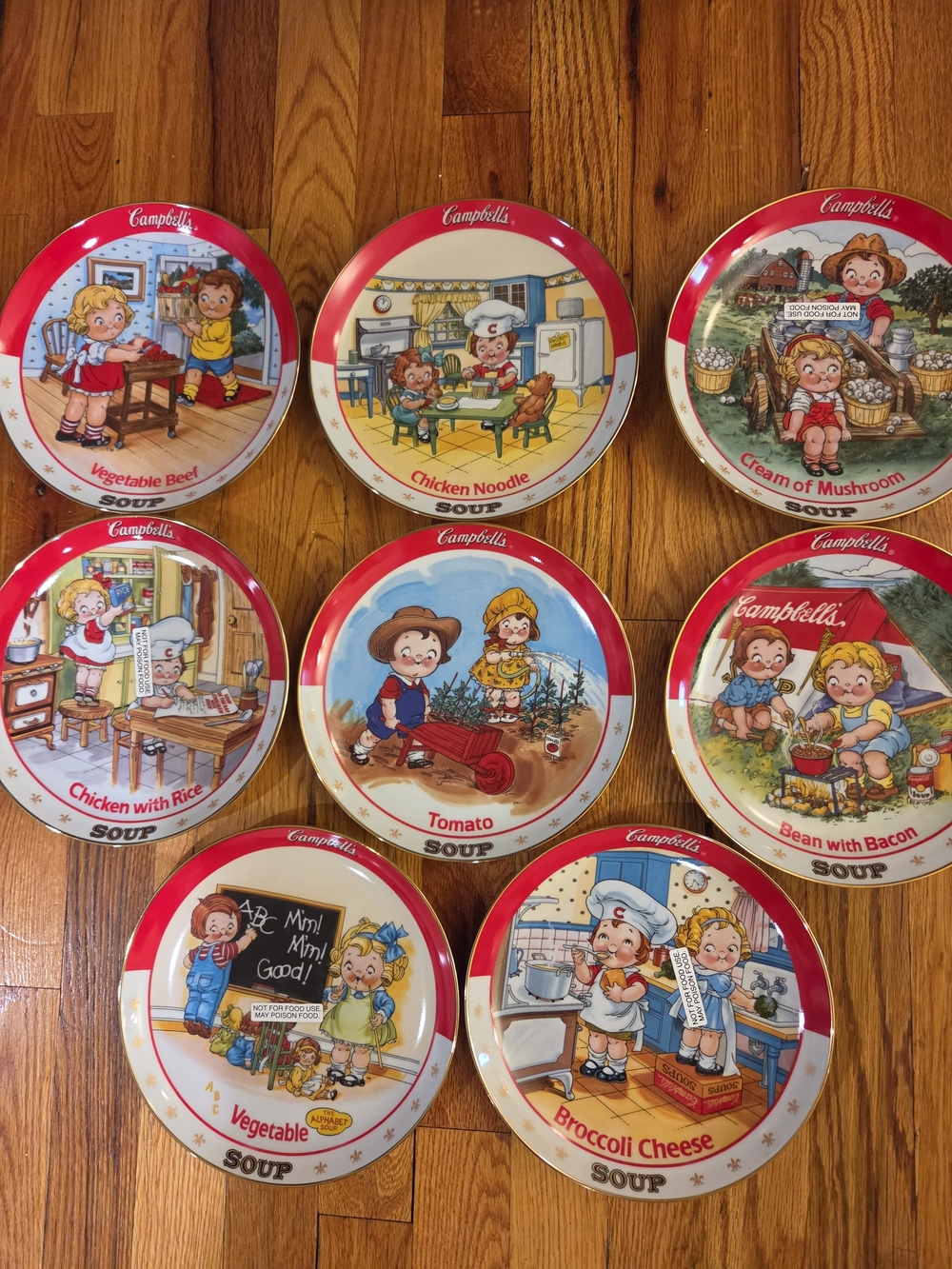 Red Vintage Soup Collector Plates - Set of 8